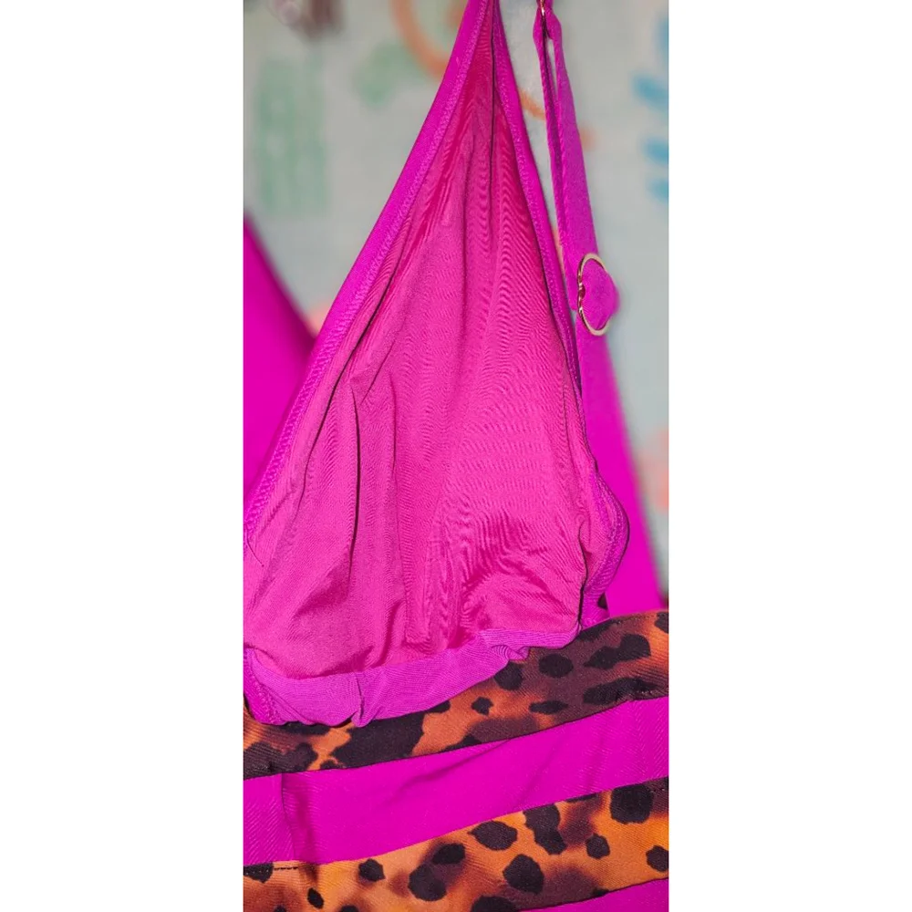 New City chic branded magenta leopard one piece swim suit